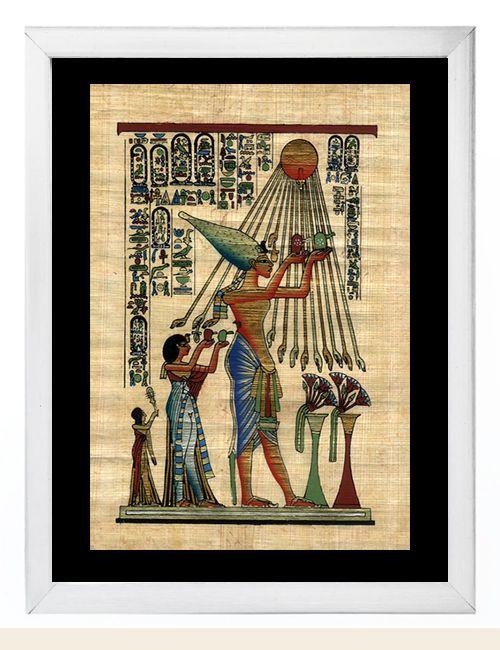 Large Hand Painted Art on Genuine Egyptian Papyrus Paper 16x24in Akhenaten 