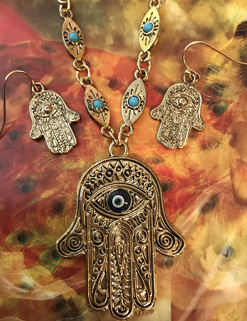 Hamsa necklace and Earring Set