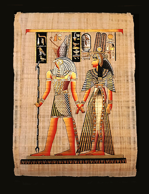 God Horus & Queen Nefertari Egyptian Papyrus Hand Made 16" x 24" 